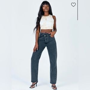 Princess Polly Holly Asymmetric Straight Leg Jean Black